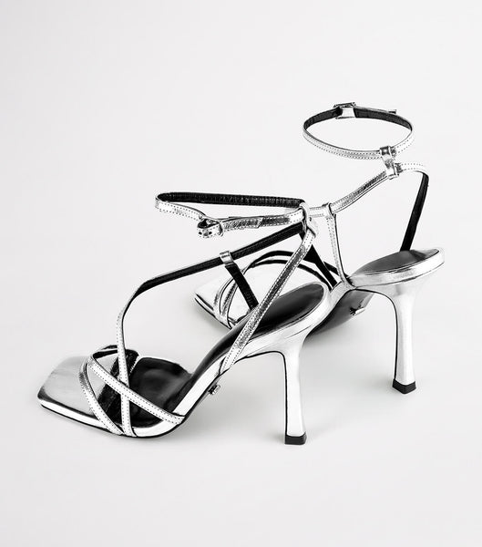 Tacones con tiras Tony Bianco Franci Silver Foil 10.5cm Plateadas | SECVO32429